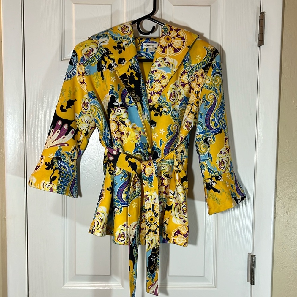 Dygarni jacket crop hoodie art to wear ruffle sleeve multicolor paisley boho S